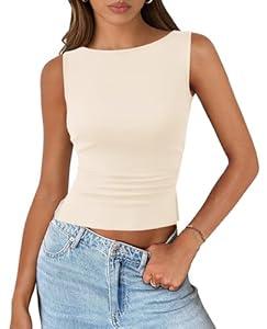 PRETTYGARDEN Women Going Out Tops Summer Clothes 2025 Trendy Split Hem Ruched Sleeveless Shirt Cute Y2K Tank Top (X-Large)