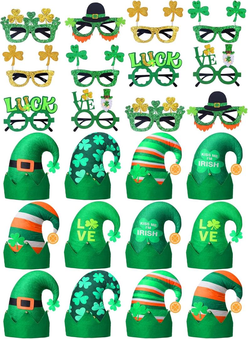St. Patrick's Day Party Favors Hat Accessories Set for Adults Green Leprechauns Felt Hats Shamrocks Sunglasses (Green)