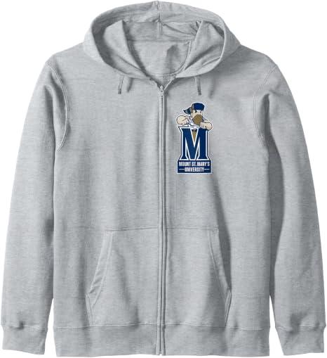 Mount St. Mary's University Mountaineers Mascot & M Logo Zip Hoodie, Grey Large