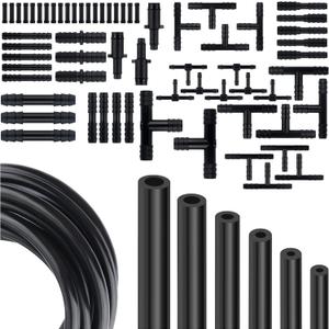 Multipurpose Vacuum Line Kit,6PCS 5Ft Vacuum Hose Automotive+64PCS Vacuum Line Connectors,Max 130PSI Silicone Hose for Variety Car Piping System Automotive Replacement Vacuum Hoses (70PCS)