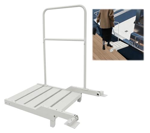 Boat Boarding Platform with Handrail 330.69lbs Capacity Folding Dock Extension Step with Safety Grab Bar Foldable Dock Step with Anti-Slip Surface for Marina, Deck (Large)