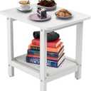 18.9x15x17.9in HDPE Outdoor Side Table, Weatherproof Small Outdoor Table for Adirondack, Patio, Porch, Balcony, Poolside (2-Tier, White)