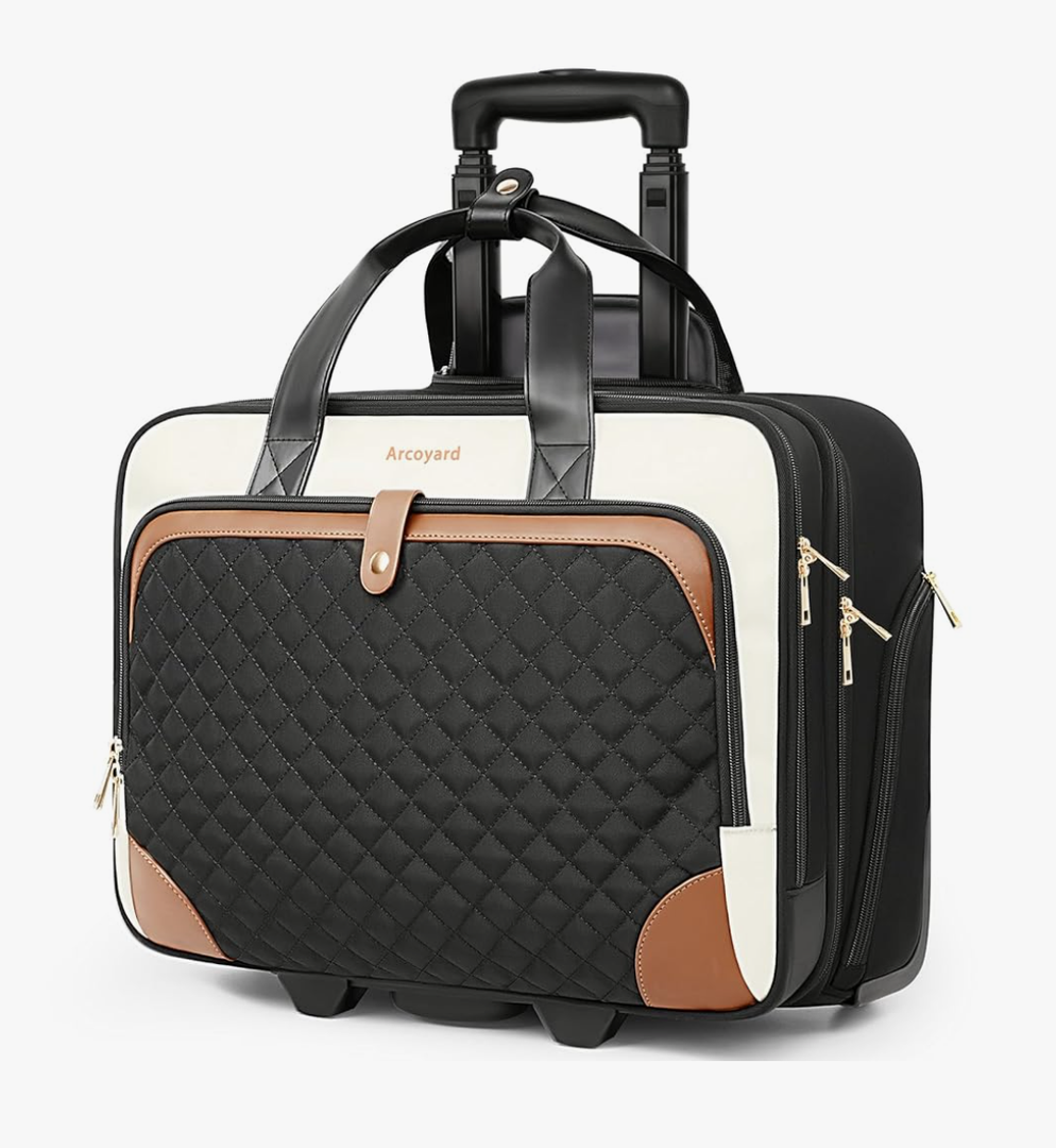 Rolling Laptop Bag, Rolling Briefcase for Women with Waterproof Pocket, 17.3 Inch Computer Bag, Underseat Carry On Luggage with Wheels for Work Travel Business, Lightweight Beige Brown