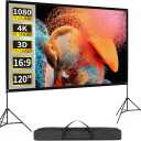 Projector Screen with Stand 120 Inch, 16:9 4K HD Portable Projector Screen Indoor Outdoor, Foldable Wrinkle-Free Movie Screen 160° Front Rear Projection Screen with Carry Bag for Home Movie