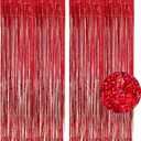 GREATRIL Red Fringe Curtains Party Streamers Backdrop Foil Tinsel Curtain Decoration for Stranger Theme Party Christmas Valentines Day Party 2 Pack