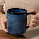 Ceramic Coffee mugs, 23 oz, Extra Large Mugs, Big Tea Cup, Large Handle, Pottery Mug, Big Belly, Transmutation Glaze，Wide Bottom, stripe pattern, Microwave & Dishwasher Safe. (Blue)