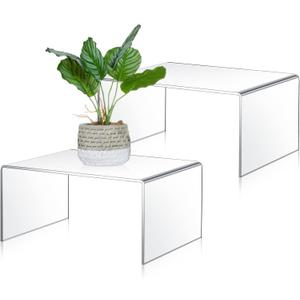 RattanView 2 Pcs 10.5 Inch Large Acrylic Risers Display Stands 5 mm Thick Acrylic Shelf Riser Showcase for Collectibles Jewelry Cupcakes Food Figures Perfume Cabinet (Clear)