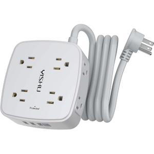 6 Ft Surge Protector Power Strip - 8 Widely Outlets with 4 USB Ports, 3 Side Outlet Extender with 6 Feet Extension Cord, Flat Plug, Wall Mount, Desk USB Charging Station, ETL, Grey