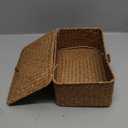 Wicker Storage Basket with Lid, Natural Seagrass Storage Baskets for Organizing, Rectangular Woven Basket for Storage, Decorative Boxes Bins with Lids Home Organizer Decor (9.05" x 5.11" x 3.34")