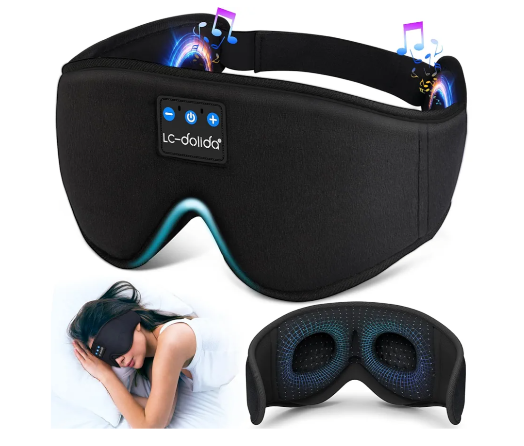 LC-dolida Sleep Headphones, 3D Sleep Mask Bluetooth Wireless Music Eye Mask, Sleeping Headphones for Side Sleepers Sleep Mask with Bluetooth Headphones Ultra-Thin Stereo Speakers Perfect for Sleeping