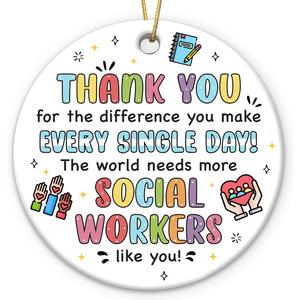 Appreciation Social Worker Gifts for Women Men - Thank You Gift for School Counselor Public Health, Ceramic Social Worker Ornament for Christmas Tree Decorations, Hanging Decor as