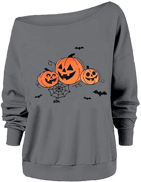 Pumpkin Fall Halloween Sweatshirts Pullover Women Gray Orange Black XXL