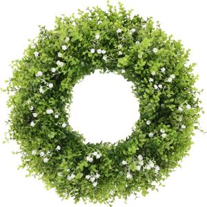 U'Artlines 20 Inch Boxwood Wreaths for Front Door with White Flowers
Spring Summer Wreath, Large Faux Greenery Wreath, Realistic and Full, for Wall Window Porch All Seasons Outdoor Decor