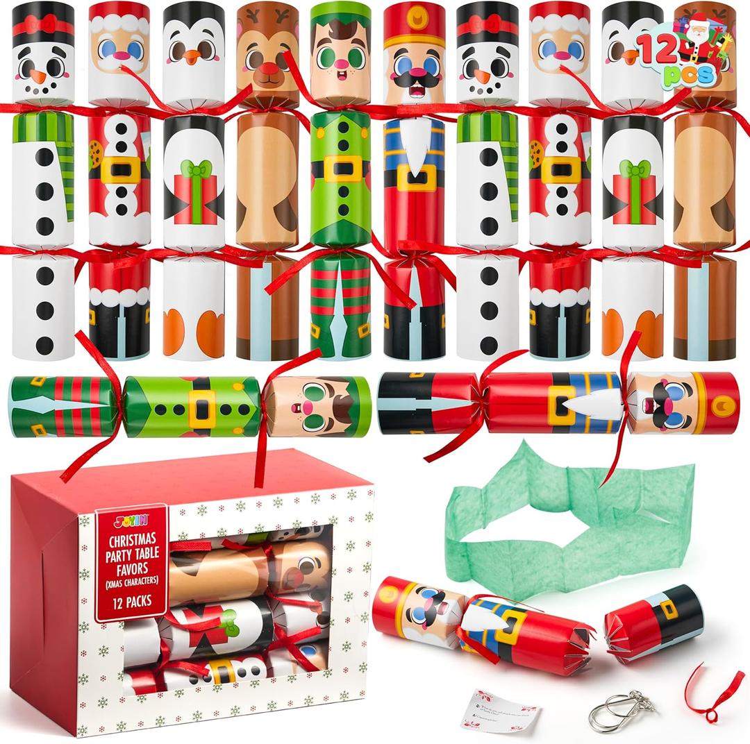 JOYIN 12 Pack Christmas No-Snap Party Favor, Xmas Table Favor Includes Party Hat, Jokes & Gifts, Christmas Table Decorations for Holiday Dinner Traditions Party Supplies, Stocking Stuffers for Kids