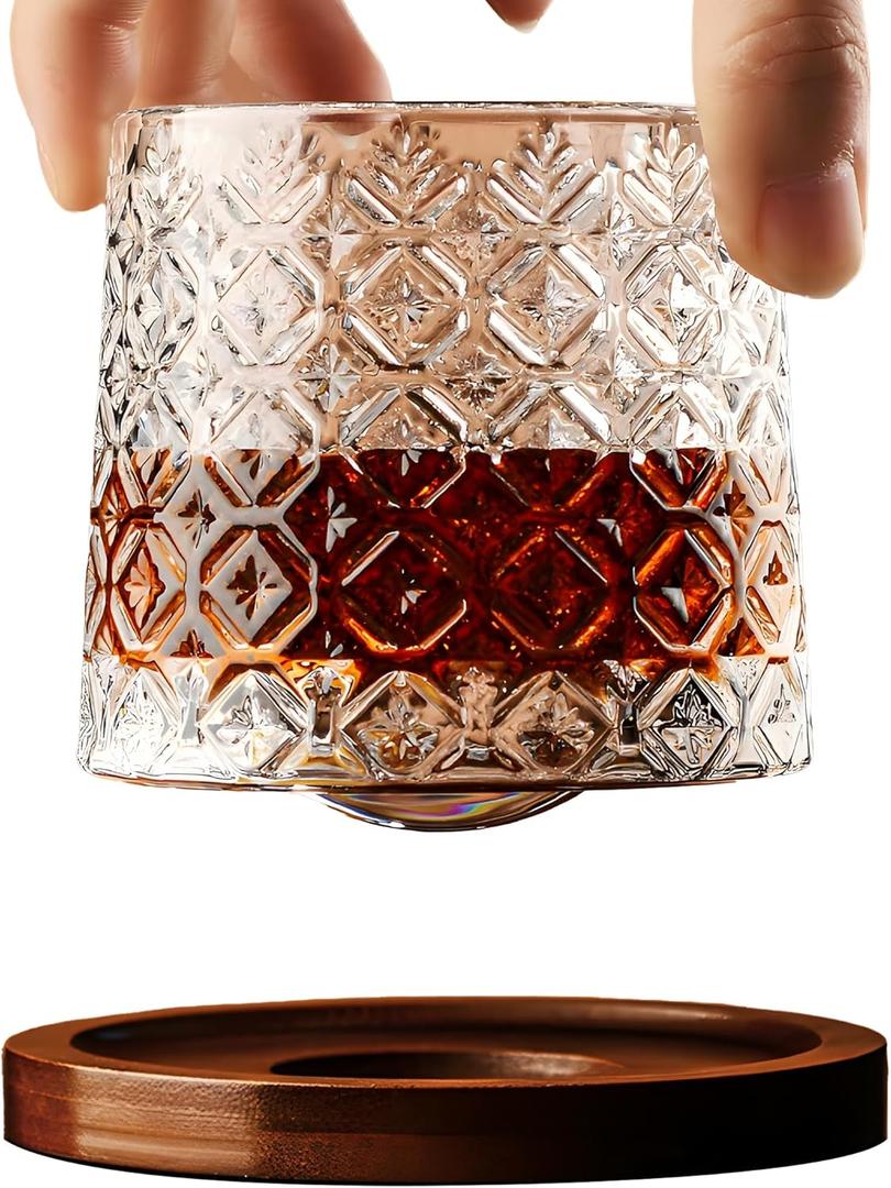 Rotatable Tumbler Crystal Glass Cups,Unique Drinking Glasses,Spinning Whiskey Old Fashioned Bourbon Glass for Cocktail,Scotch