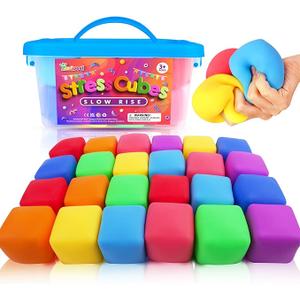 24 Pack Slow Rising Stress Cube, Large Size Dough Stress Balls Fidget Toys for Stress Relief, Pull Stretch Fidgets for Classroom Prize Box Toys, Classroom Reward for Student
