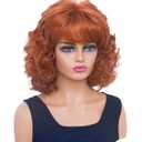 Short Copper Red Wigs for Women Auburn Wavy Shoulder Length Wig with Bangs Synthetic Ginger Curly Natural Wig for Role Play,Halloween,Daily Use