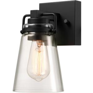 Globe Electric 60000174 1-Light Dusk to Dawn Outdoor Wall Sconce, Matte Black, Clear Glass Shade, E26 Bulb, Weather Resistant