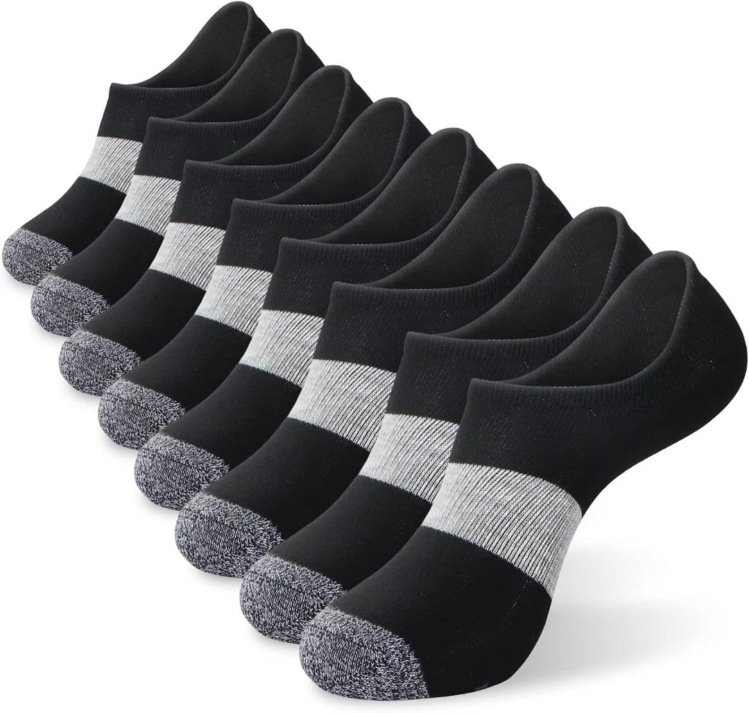 MONFOOT Men's/Women's 10 Pairs Invisible No Show Non slip Socks, Multipack (5) Black Pattern (8 Pairs)