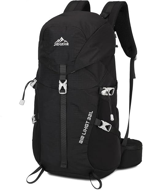 32L Hiking Backpack with Internal Frame & Rain Cover, Lightweight Backpacking Pack with Adjustable Chest Strap, Breathable Daypack for Hiking, Camping, Trekking, Travel, Men & Women(Black)