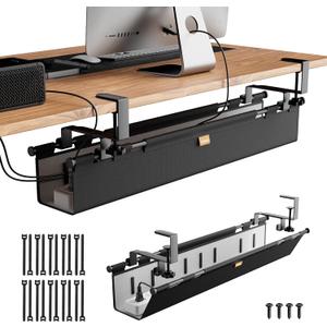 Cable Management Tray Under Desk, 38" No Drill Cable Organizer with Clamp/Screw Mount,Wire Cord Organizer for Table, Cable Tray for Office, Home