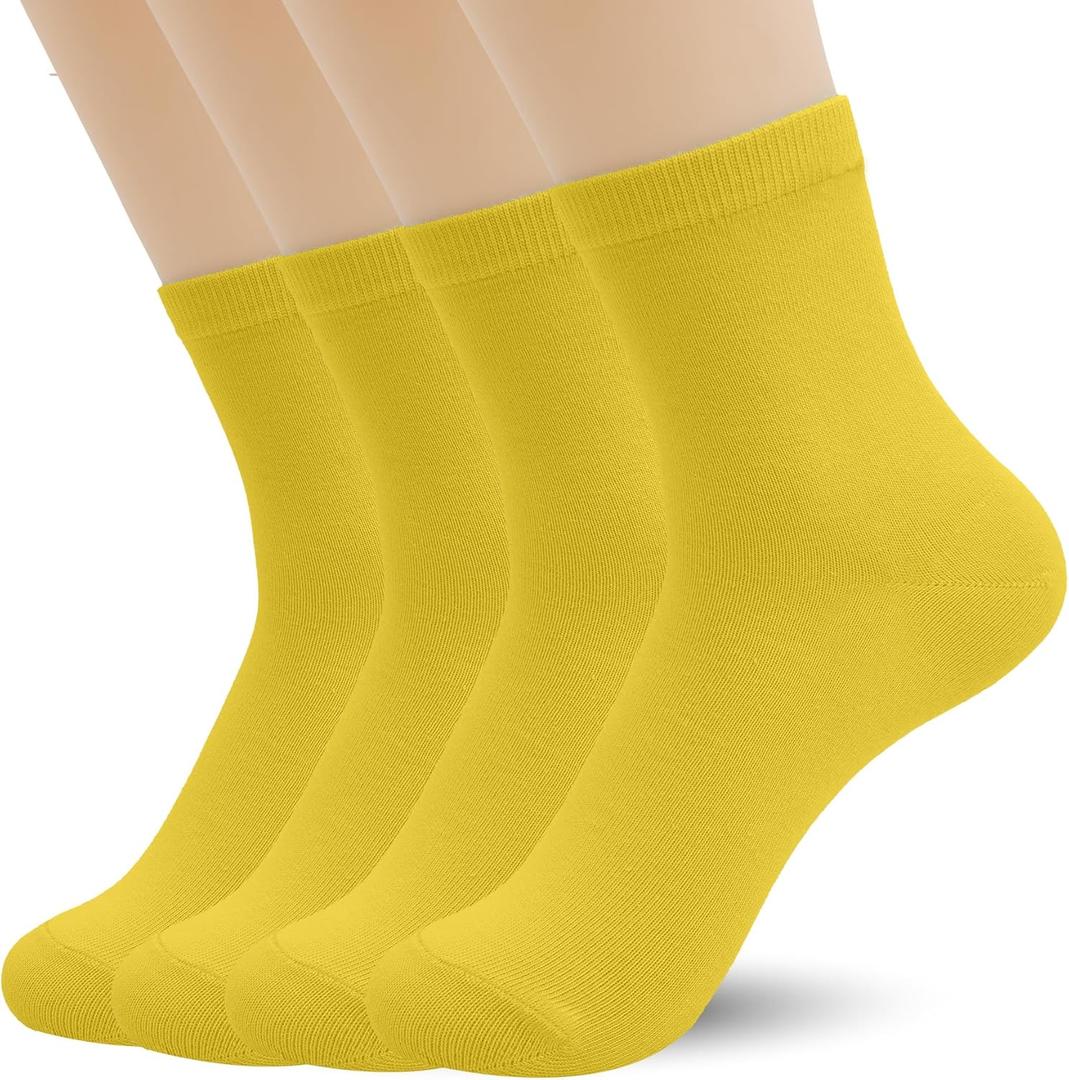 Azwelier Unisex Colorful Quarter Ankle Athletic Socks Breathable Cotton Blend Crew Style 4 Pairs Pack (Large, Yellow)