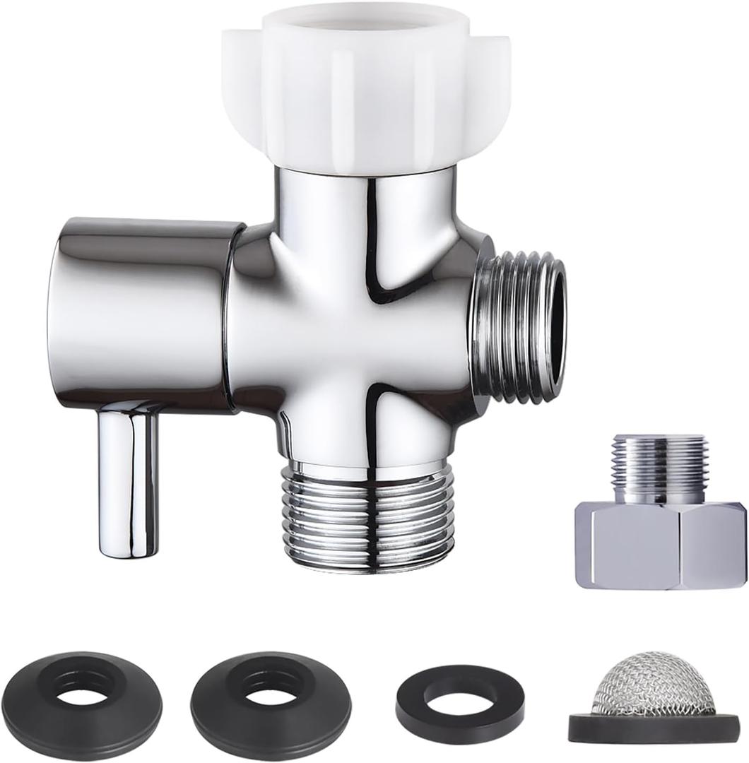 Bidet T Adapter with Shut off Valve,Metal T Valve for Bidet 7/8 X 7/8 X 1/2or 3/8,Tee Connector Bidet Attachment for Toilet