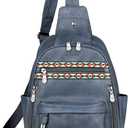 FADEON Large Sling Bag for Women, Leather Crossbody Purse Designer Anti Theft Sling Backpack, RFID Fanny Packs for Travel (Dark Blue Retro Style)