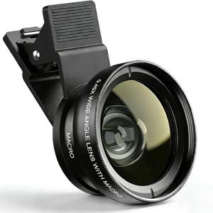 Phone Camera Lens Kit 2 in 1, 0.45X Wide Angle Lens+ 12.5X Macro Lens, Cell Phone Len Attachments Accessory for iPhone, for Samsung, for Android Smartphone