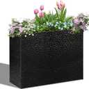 Tall Planters for Outdoor Plants - Hand-Hammered Metal Large Rectangular Block Planter Box with Drainage Holes, Modern Planters Indoor Outdoor Flower Plant Pots Patio Yard Front Porch Deck,32x12x24"