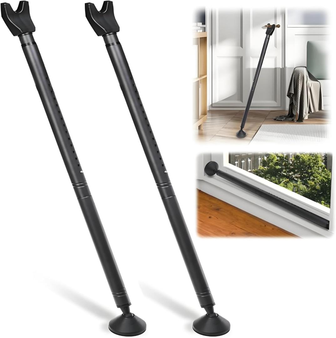 2 Pack Door Security Bars, Anti-Slip Heavy Duty Door Stoppers Sliding Patio Bar, 2-in-1 Adjustable Jammer Barricade Security Door Lock Bar for Apartment, Home, Travel, Hotel Room