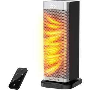 Anfilank Space Heater with Room Temp Display, 1500W Fast Heating PTC Ceramic Electric Heater for Large Room, 70° Oscillation, Remote, Thermostat, 12H Timer, Quiet for Office and Bedroom