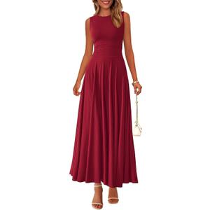 PRETTYGARDEN Womens Spring Dresses 2026 Casual Sleeveless Crewneck Aline Maxi Dress Stretch Tank Flowy Long Dresses (Medium, Burgundy)