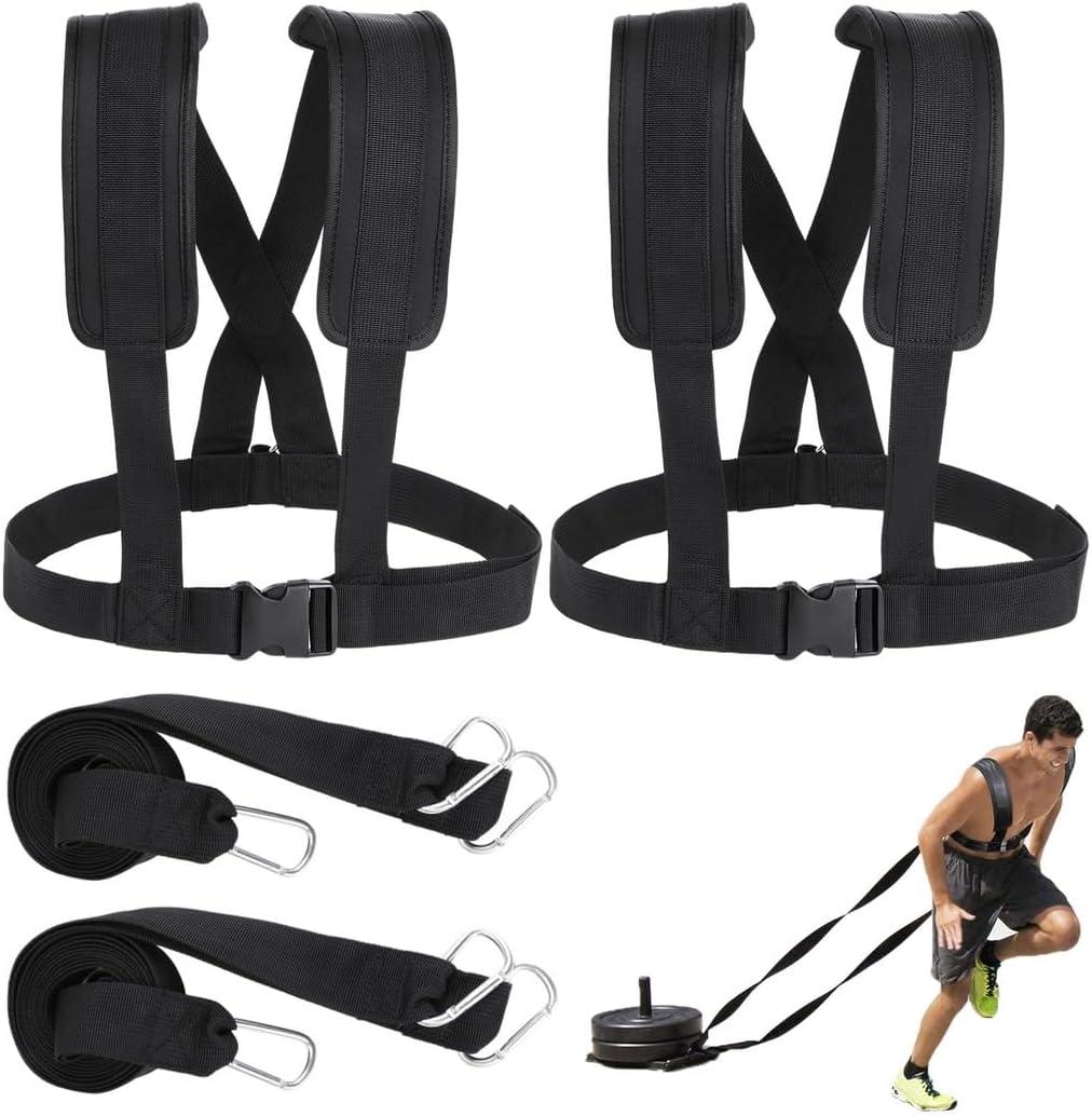 2 Pack Sled Harness for Exercise Physical Football Running Resistance Training Rope Kit Tire Pulling Harness Fitness Exercise Workout Assistance Equipment Trainer with Adjustable Padded Shoulder Strap