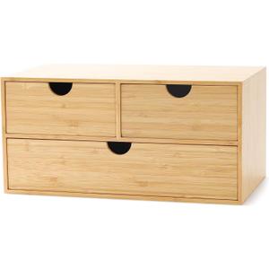 Wisuce Bamboo Desk Drawer Organizer, Desktop Organizer with Drawers Tabletop Storage Organization Box for Office Home Toiletries Supplies Vanity, No Assembly Required (3 Drawers-up Down)