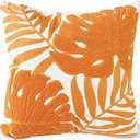 Hodeco Embroidery Throw Pillow Covers 18x18 Home Decor Floor Pillow Cover for Couch Bed Chair 100% Cotton Loop Embroidered Orange Tropical Leaves Cushion Cover Square Pillowcase 45x45cm, 1 Piece