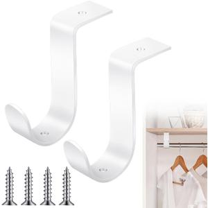 Hicarer 2 Pcs 1.25 Inch Closet Rod Brackets Heavy Duty Metal Wall Mount Rod Brackets with Screws Closet Pole Support for Living Room Bedroom Shelf Office(White)