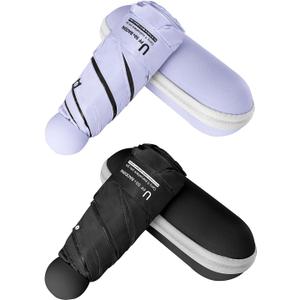 BAODINI Travel Mini Umbrella for Purse With Case Small Compact UV Sun Protection Sun Lightweight Tiny Pocket Umbrella for Women Kids and Men (2 Pack Purple & Black)
