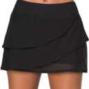 Women's Waistband Layered Swimdress Ruffle Swim Skirt Swimsuit Bottom (Large, Black)