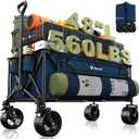 Hikemoon 300L Extra Large Wagons Carts Foldable, 560LBS Heavy Duty Collapsible Beach Wagon 48" Long with Big All-Terrain Wheels, Utility Folding Cart for Camping, Grocery, Sports, Garden, Blue