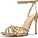 HOCHFART Women's Rhinestone Stiletto High Heels Buckle Strappy Heeled Sandals Round Toe Sexy Dressy Pumps Shoes 6.5