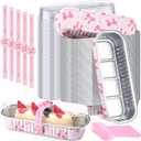 Tioncy 80 Pcs Mini Loaf Pans with Lids Spoons Sealing Stickers, Mini Cake Pans, Aluminum Foil Baking Bread Containers, Bakery Party Supplies 6.8oz for Wedding Birthday Party (Bow)