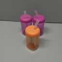The First Years Squeeze & Sip Toddler Straw Cups - Squeezable Transition Sippy Cup with Silicone Straw - Toddler Feeding Supplies - Yellow/Pink/Orange - 7 Oz - 3 Count - Ages 6 Months and Up