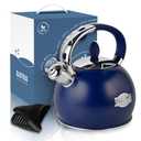 SUSTEAS Stove Top Whistling Tea Kettle - Food Grade Stainless Steel Teakettle Teapot with Cool Touch Ergonomic Handle, With 1 Silicone Pinch Mitt Included, 2.64 Quart,NAVY BLUE