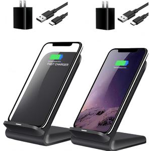 2 Pack Wireless Charging Stand, 20W Fast Charging Stand with QC3.0 Adapter for Samsung Galaxy S25/S25+/S25 Ultra/S24/S23/S22/S21/Note, for iPhone 17 Air Pro Max/16/15/14/13/12/11 Series, and More.