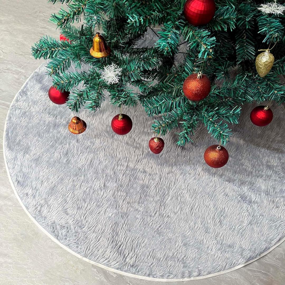 48 Inch Grey Tree Skirt Silver Christmas Tree Skirt Elegant Faux Fur Quilted Trees Skirts Soft Fluffy Plush Xmas Trees Skirts Rug Mat for Christmas Dcor Outdoor New Year Decorations Indoor (Gray)