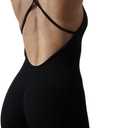 AUROLA Strapy Romper for Women Workout Yoga Gym Seamless One Piece Jumpsuit Tummy Control Padded Sports Bra (Large, Black)