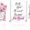 Artsbay Fashion Wall Art Pink Perfume Canvas Prints High Heels Pictures Paintings Modern Artwork for Women Bedroom Powder Room Bathroom Living Room 12In x 16In x 3PCS