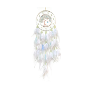 White Dream Catcher Wall Decor Crystal Tree of Life Dream Catchers with Luminous Bead Handmade Feather Dreamcatcher Wall Hanging Ornament for Bedroom Living Room Home Decor
