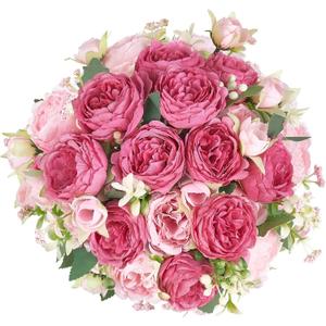 Mkono Peonies Artificial Flowers, Small Silk Flowers for Home Decor Indoor Fake Bouquet Faux Floral Arrangements Dining Table Centerpieces for Kitchen Party Decor Mixed Pink